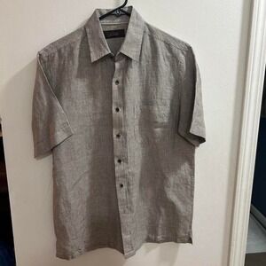 Tasso Ella Men's Short Sleeve Button Down Shirt Size S Brown Gingham Linen Blend